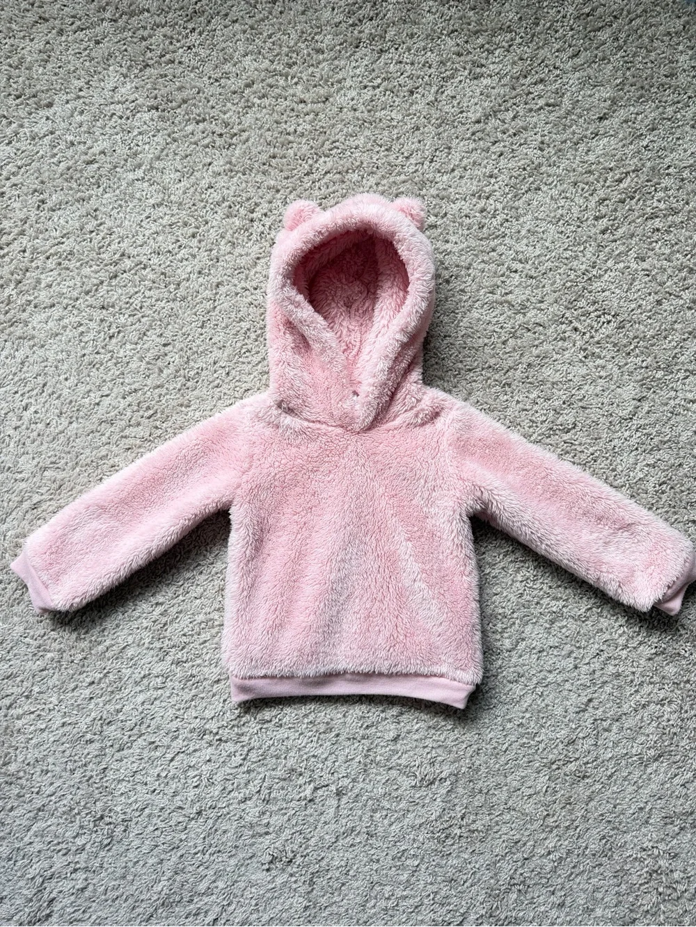 Carter’s Cozy Pink Plush Hooded Toddler Hoodie with Bear Ears 3T